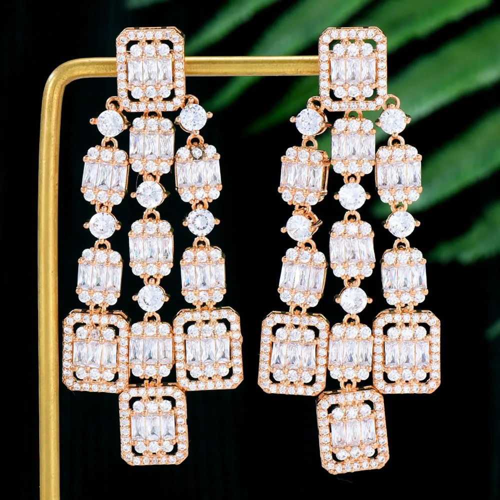 GODKI 2024 Wedding DUBAI Bridal Earrings For Women Weeding Luxury Bagutte Cut Cubic Zircon Statement Earrings For Women