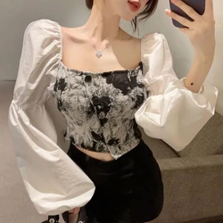 Tie Dye Sexy Short Blouse Spring New Long Sleeve Slim Youth Contrast Patchwork Y2K Shirt Tops Fashion High Street Women Clothing