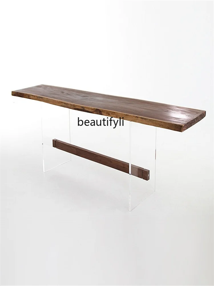 Walnut Solid Wood Large Board Dining Table Modern Acrylic Log Tea Table Home Desk