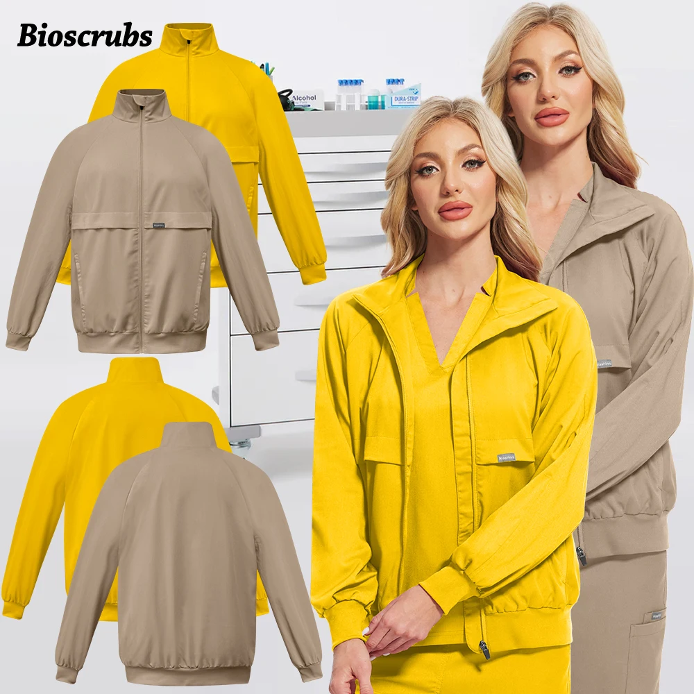 Women Men's Spring Autumn Soft Long Sleeve Jacket Medical Clinical Nurse Coats Hospital Pharmacy Work Top Pocket Dentist Outwear
