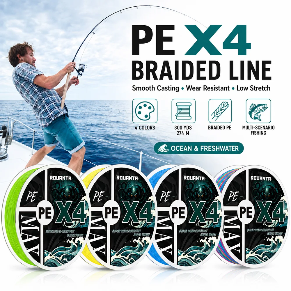 ROUANTA 300M Micro Fine 4 Brins Tressé PE 100M Japon Ligne Multifilament Lisse Lancer Plus Précis Pêche en Mer Pêche à la Carpe