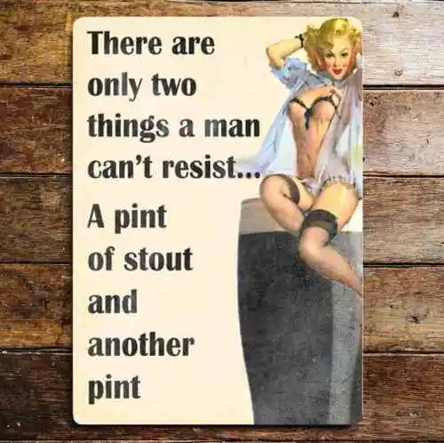 Pin Up Two things Men Cant Resisit  Metal  Sign