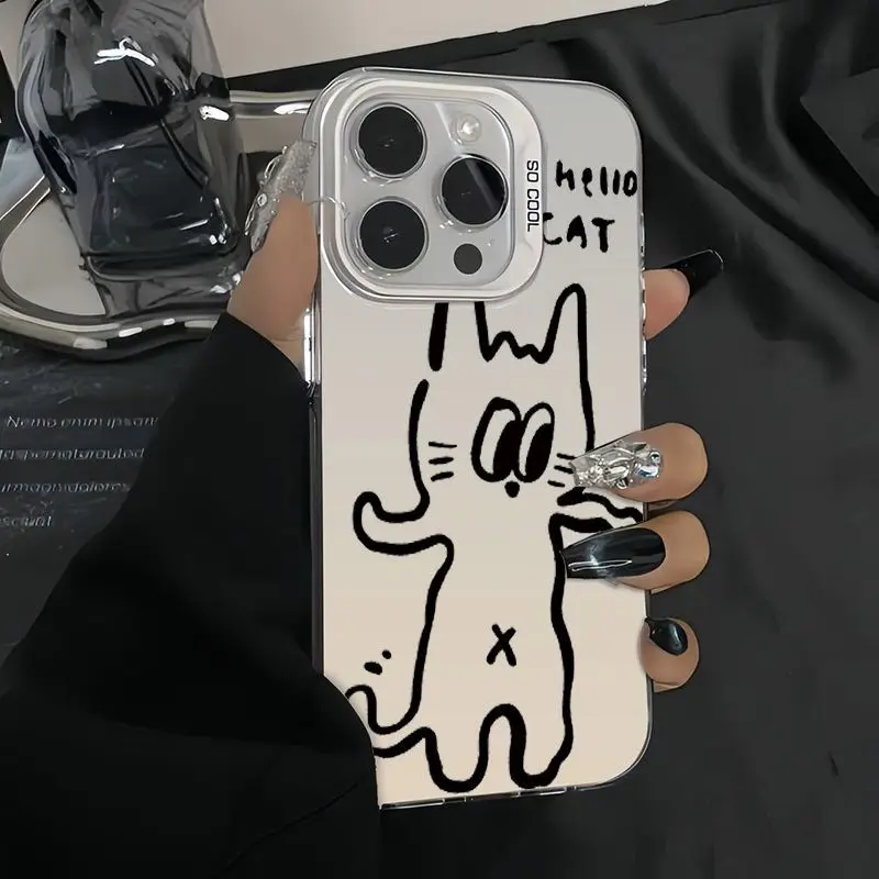 

Dancing Line Cat Phone Case For iPhone 17 13 16 15 11 14 12 Pro Max 17 Pro 13 12 Pro 16E XR XS 14 15 16 Plus SE 11 Pro IMD Cover