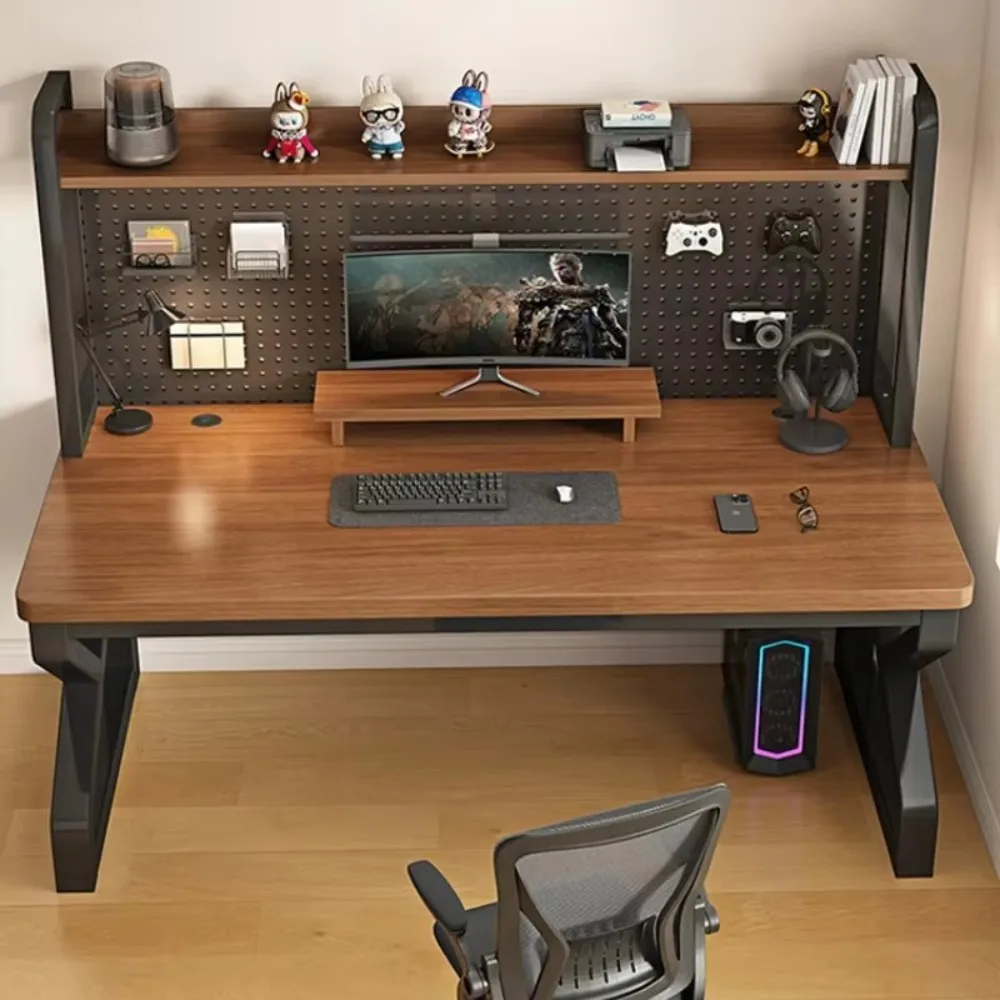 Black Walnut Desk, Wooden Desktop Computer Desk with Black Metal Frame, Modern Workstation
