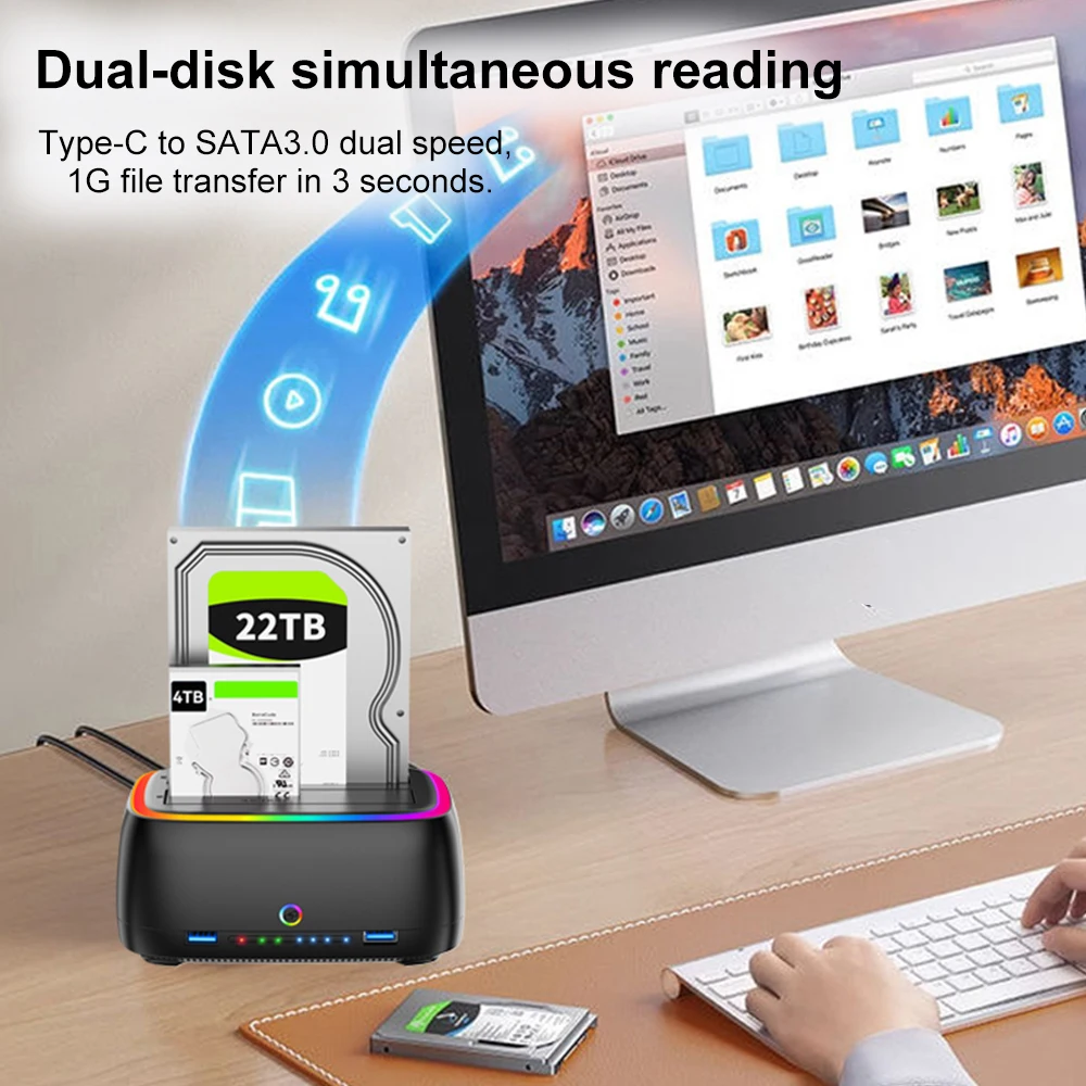 محطة محرك الأقراص الصلبة 7 في 1 ثنائي الخليج USB3.0 5Gbps SATA HDD محطة إرساء لبطاقة استنساخ HDD/SSD مقاس 2.5/3.5 بوصة TF/SD غير متصلة بالإنترنت