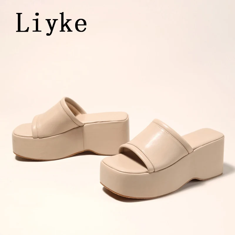 Liyke Punk Open Toe Platform High Heels Beach Slippers Female Summer Orange Green Wedges Shoes For Women Sandals Flip Flops