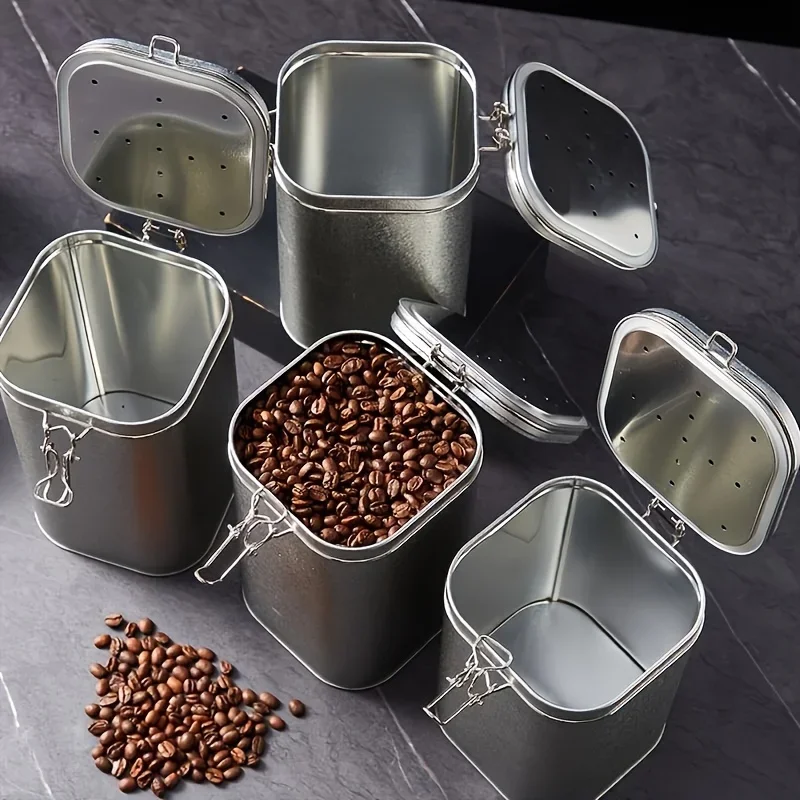 11*17cm Metal Coffee Bean Smoking Herb Tobacco shreds containers Multipurpose Square Sealed Storage Jar With Lid Exhaust Valve