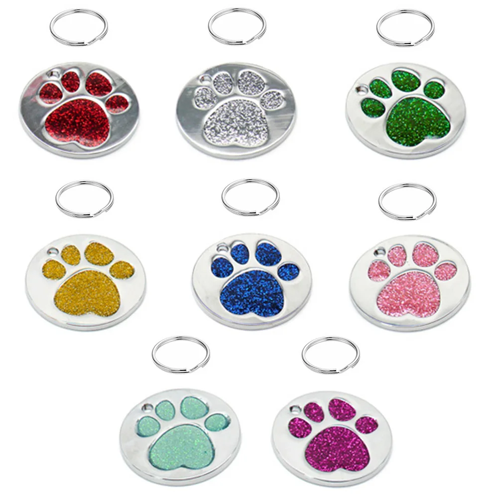 20Pcs Dog ID Tag PAW Round Cat Alloy Personalized Lable Laser Pet Supplies Plate