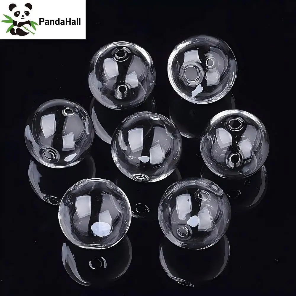 

PandaHall 100pcs Handmade Blown Glass Globe Beads, Two Holes Round Clear, 10-60mm Assorted Sizes for DIY Jewelry Making