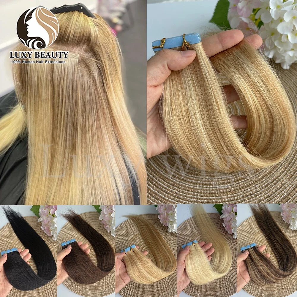 

Balayge Blonde Tape in Hair Extensions Human Hair Straight PU Weft Tape Ins Hair Natural Brown Blonde Human Hair Extensions