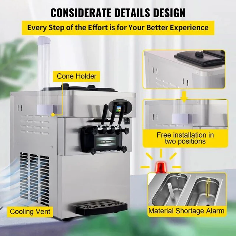 소프트 서브 아이스크림 기계 상업용 전기 아이스크림 메이커 데스크탑 선데 아이스크림 기계 220V 110V