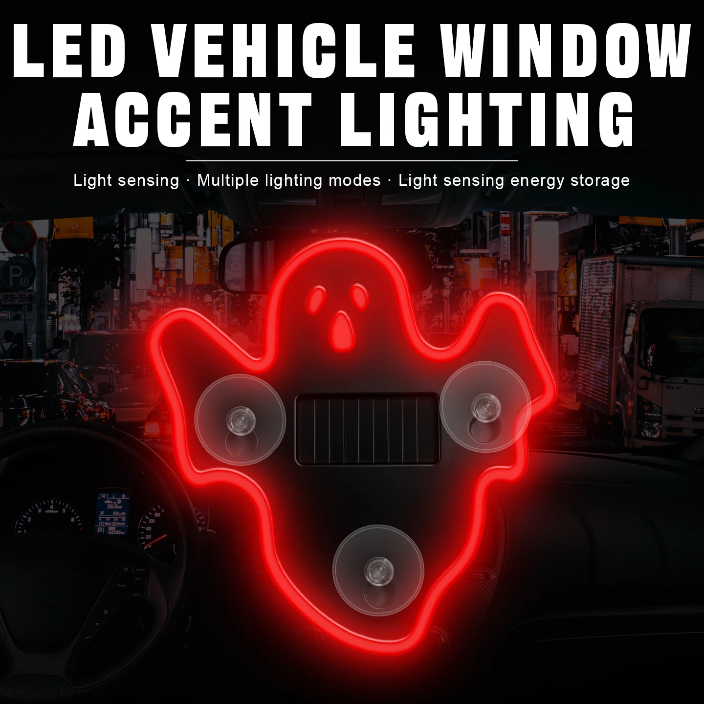 KEVANLY Solar Charging Ghost LED Neon Atmosphere Lamp RGB Novelty Light Halloween Decor For Mexican Day of the Dead Decoration