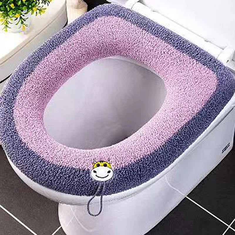 Warm Toilet Seat Cover Mat Bathroom Toilet Pad Cushion with Handle Thicker Soft Washable Closestool Warmer Accessories