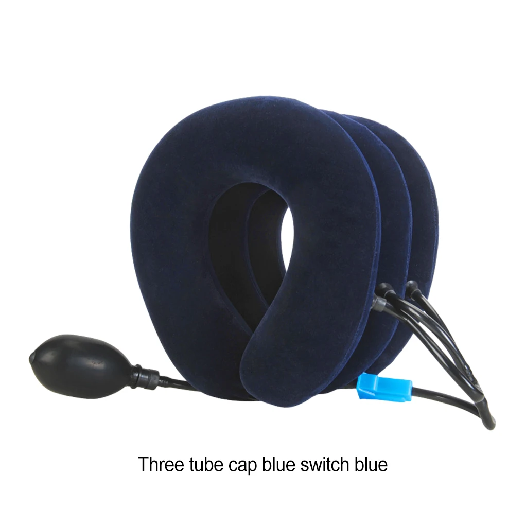 Foldable Neck Traction Pillow For On Go Relaxation Safe Ingredients Inflatable Neck Cervical Pillow blue