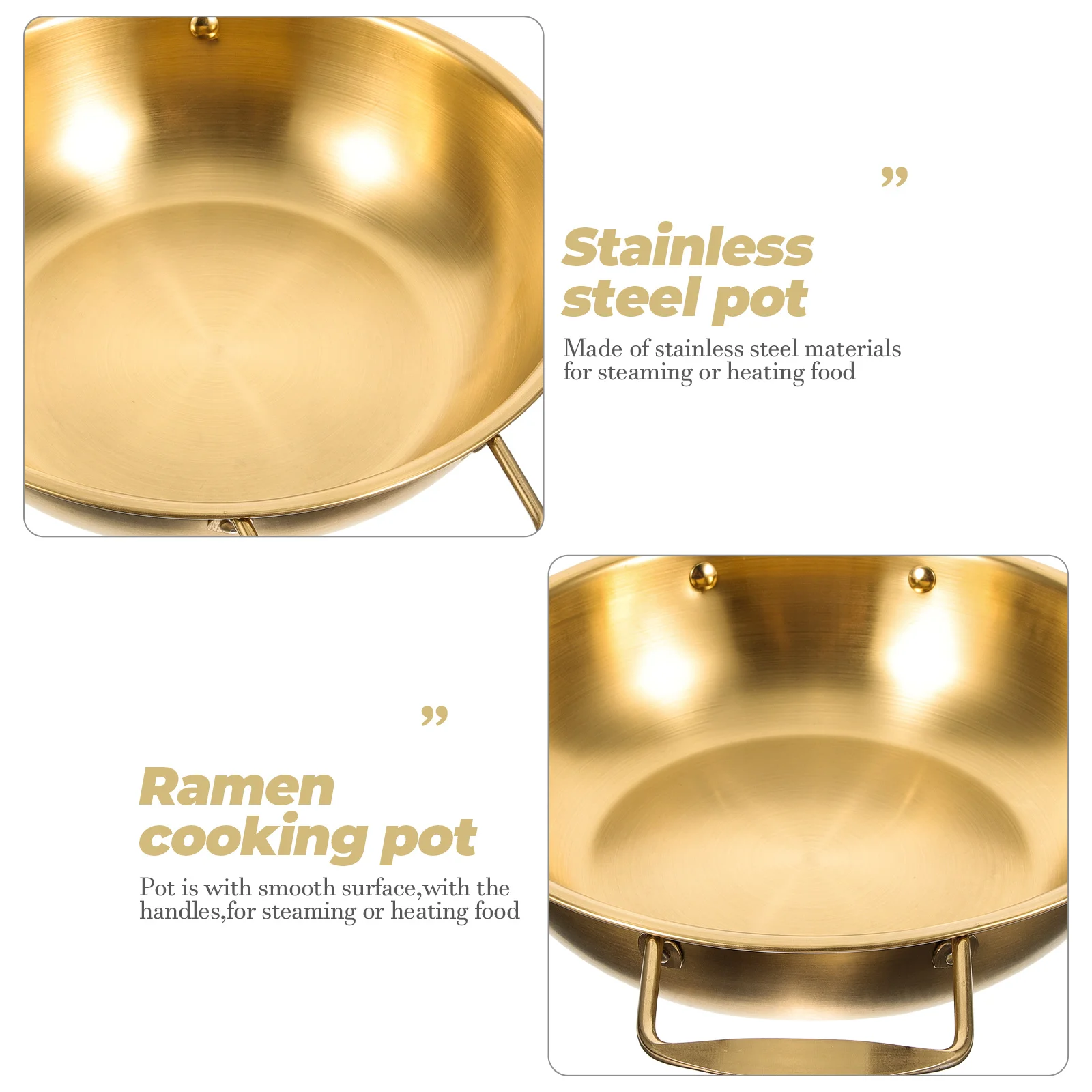 

Korean Instant Noodle Pot 24cm Golden Stainless Steel Soup Cooking Pot for Gas Induction Stove Easy Clean Double Handles
