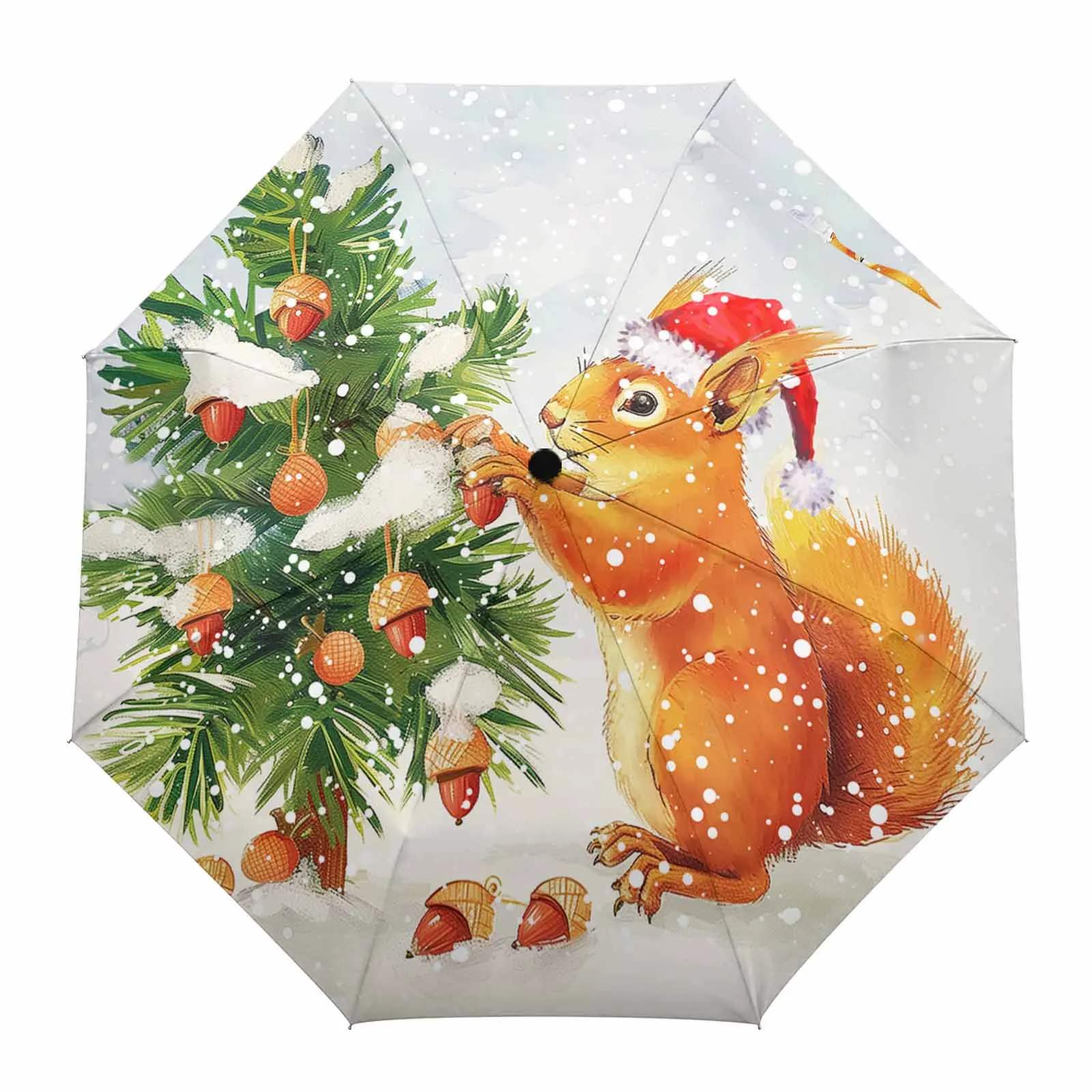 Christmas Tree Squirrel Snowflake Watercolor Fully-automatic Umbrella for Outdoor Adults Umbrella Foldable Eight Strand Umbrella