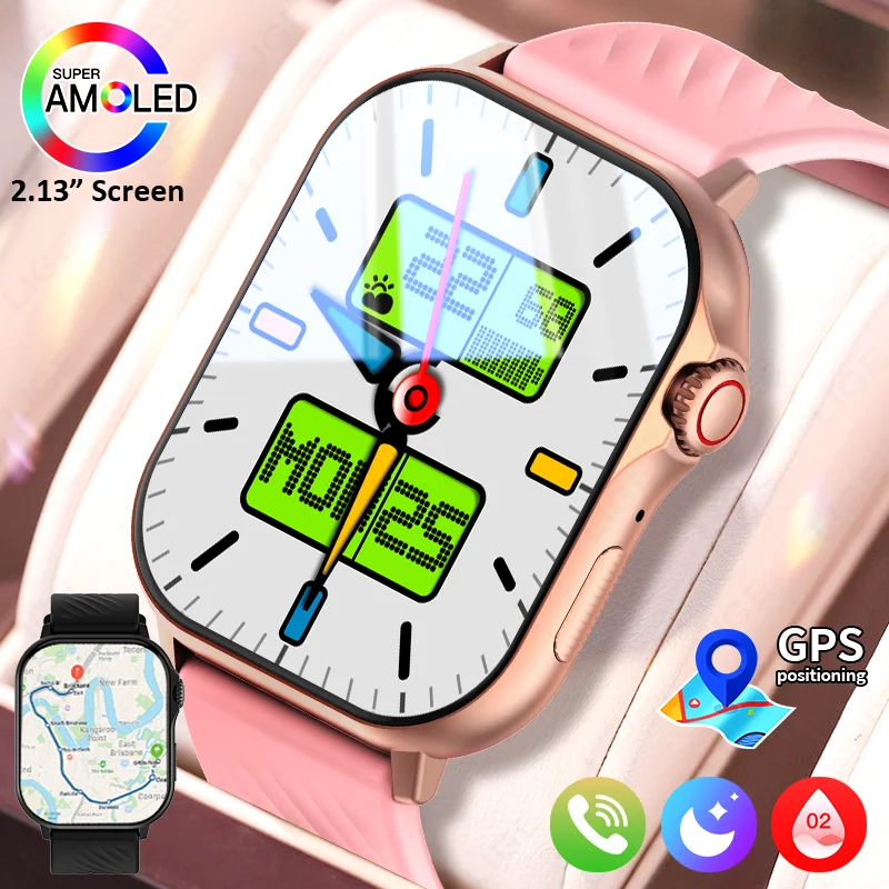

LIGE 2025 GPS Смарт-часы 2,13 "AMOLED HD Дисплей Встроенный GPS 100+ Спортивные Мужчины Женщины Bluetooth-умные часы для звонков для Android iOS