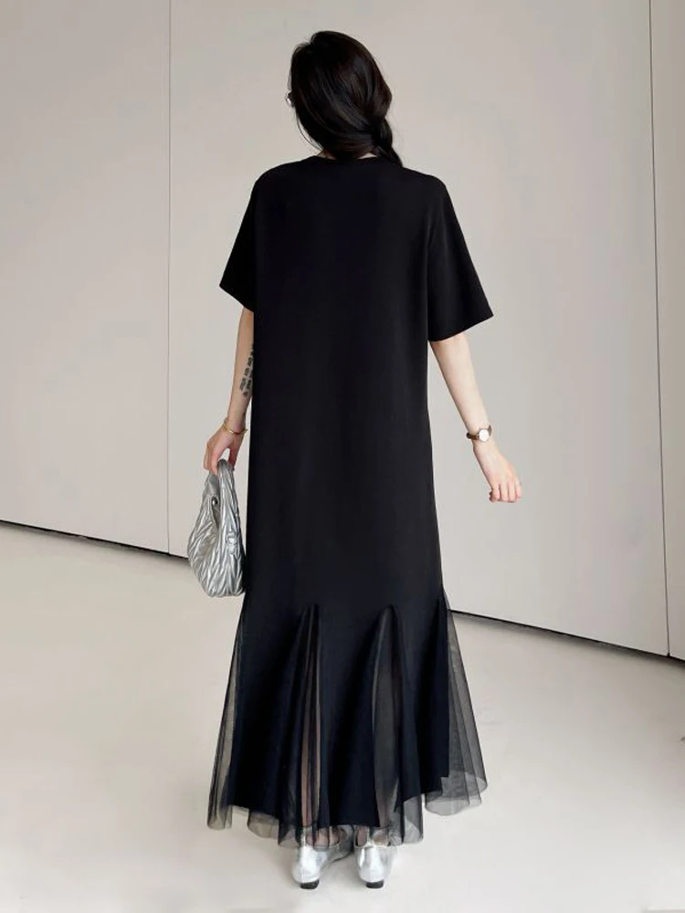 NYFS 2025 فستان نسائي كوري صيفي جديد من فيستدوس رداء Elbise فضفاض مقاس كبير بحاشية شبكية وأكمام قصيرة فساتين طويلة #5