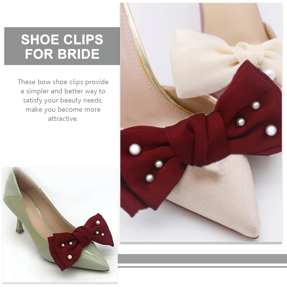 

4Pcs Bow Shoe Clips 2Burgundy Reusable Decorative Heel Charms Women Shoe Flowers Bridal Accessories for Wedding Prom