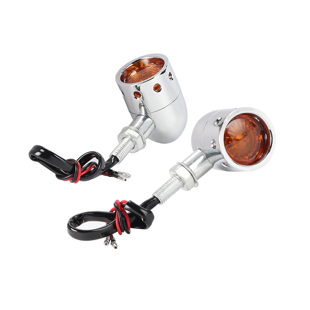 1 Pair Retro Bullet Motorcycle Turn Signals Indicator Blinkers Amber Light 10mm for Kawasaki Yamaha Honda Custom Bobber