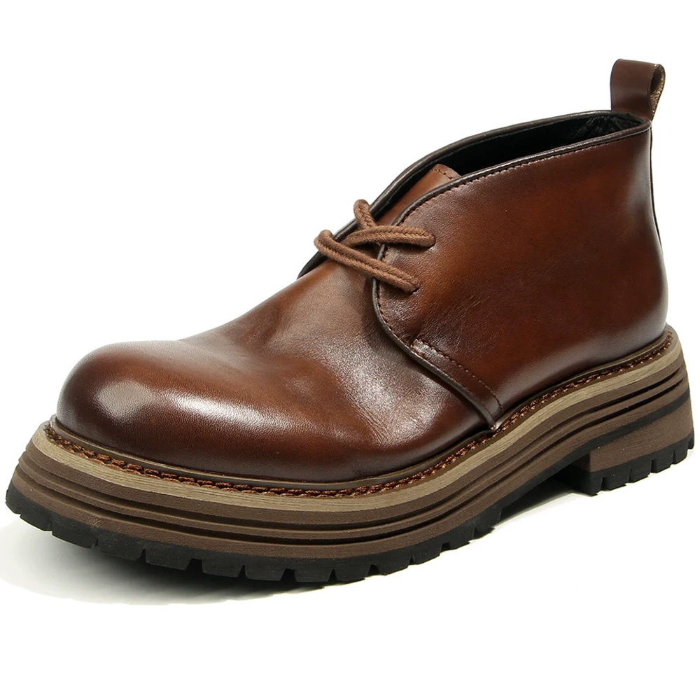 

Новые мужские ботинки из натуральной кожи, ботинки на платформе из воловьей кожи, мужские короткие ботинки ручной работы в стиле ретро, кожаные ботинки высокого качества, официальная обувь