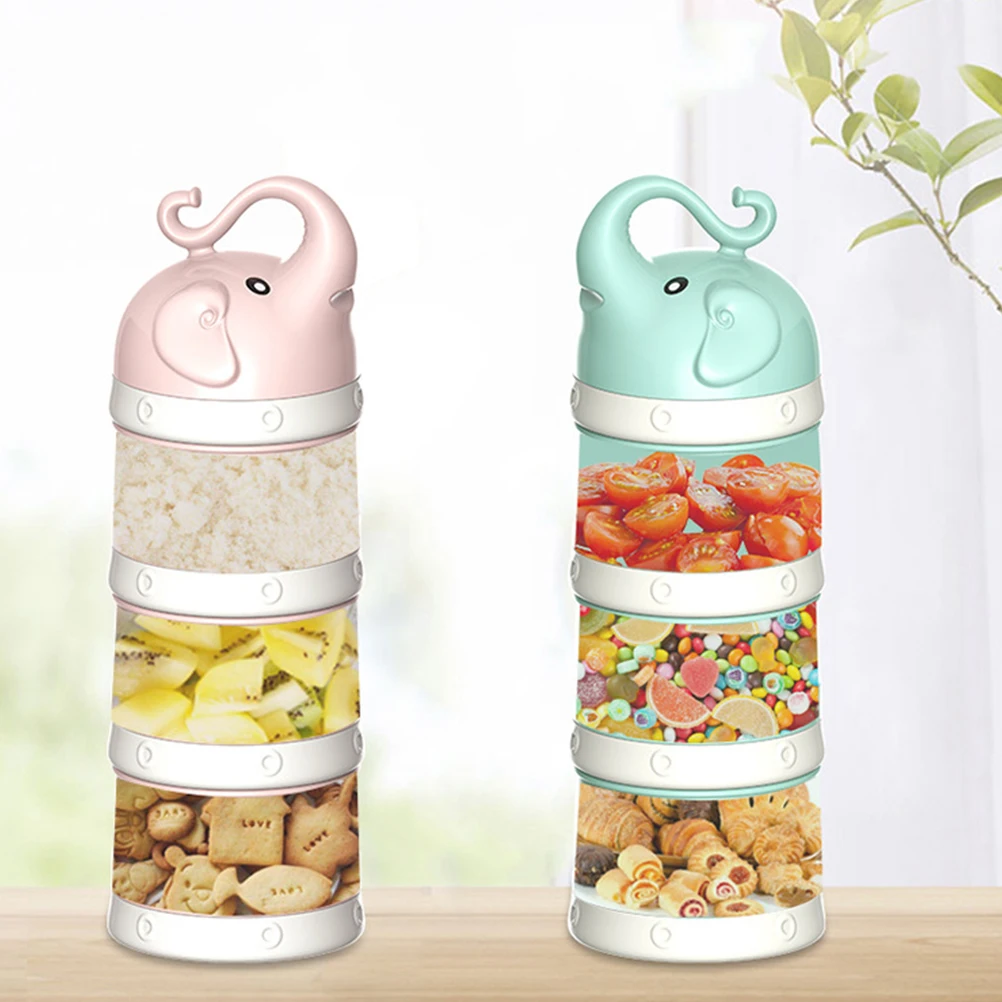 

3 Layers Portable Baby Milk Powder Box Leakproof Food Storage Container 80G Capacity 260Ml Milk Cartoon Green