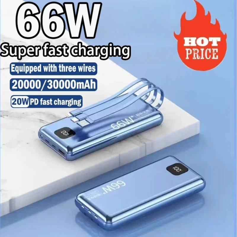 

Power Bank 30000mAh 66W Fast Charging for Huawei P40 Powerbank with Cable Portable External Battery Charger for iPhone 13 Xiaomi