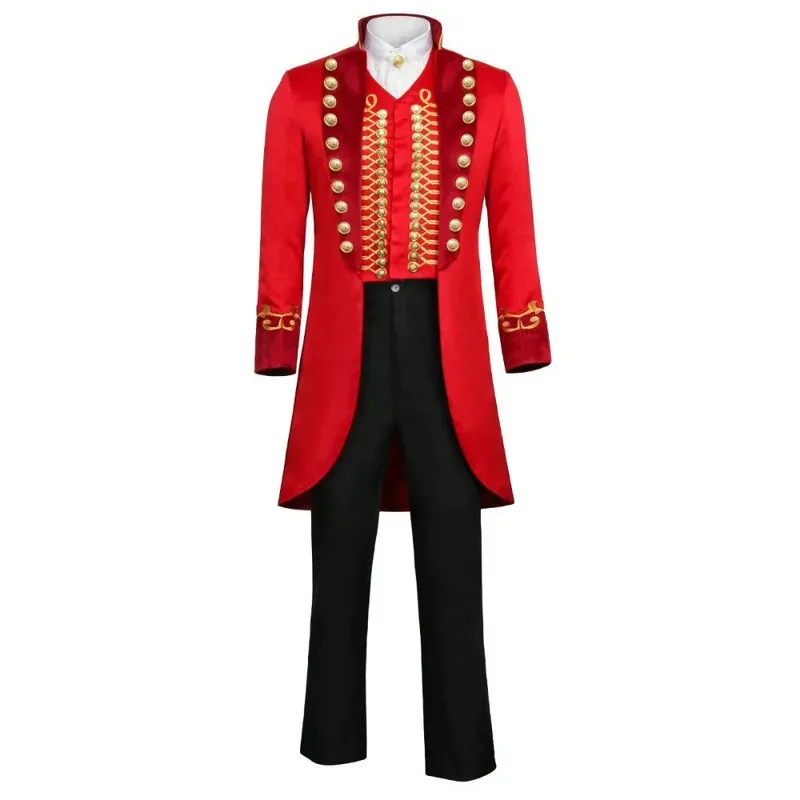 ภาพยนตร์ Great Showman Barnum คอสเพลย์เครื่องแต่งกายผู้ใหญ่สีแดงเสื้อกางเกงชุด Circus King Barnum บทบาทเล่นชุดฮาโลวีน