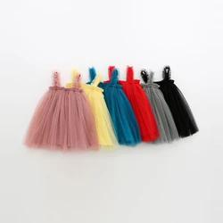 2024 Summer Kid's Baby Clothes Girls Mesh Suspenders Dresses 0-6 Y Ruffles Princess Dress Sweet Solid Color Daily Wear