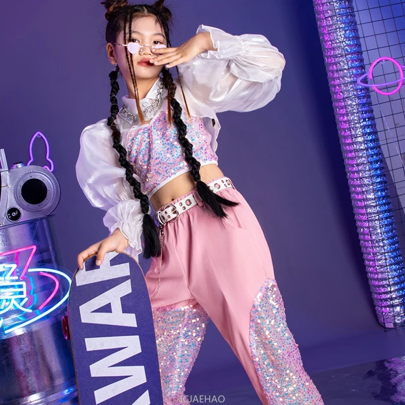 

Kids Hip Hop Hip Hop Dance Clothes Jazz Dance Costume Set Girls Catwalk Fashion Outfits Kids Fashion Sequins Show Costumes
