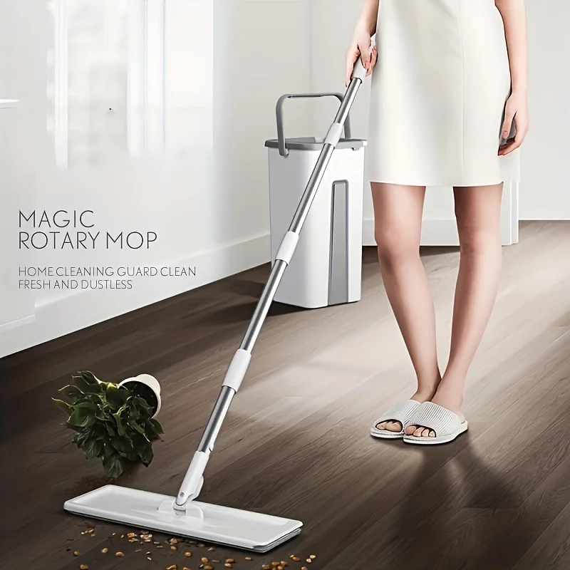 Hands-Free Flat Mop & Bucket Set for Wet/Dry Cleaning - Tile, Marble & Wood Floor Mop with Self-Wringing, Complete Kit