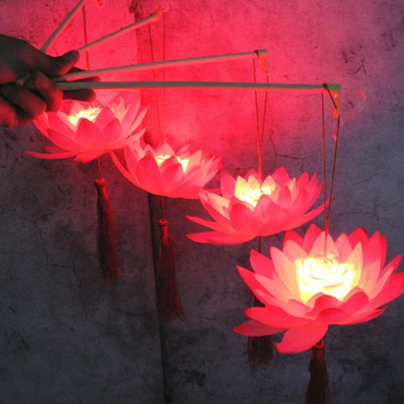 Lotus Lantern Portable Amazing Blossom Lotus Flower Light Lamp Party Glowing Lanterns For Mid-Autumn Festival Gift Dancing Props