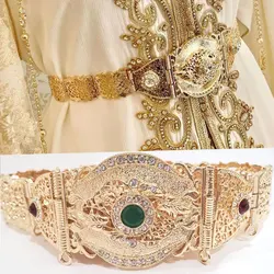 Sunspicems 14 Color Moroccan Caftan Belt Adjustable Gold Plating Crystal Pearl Jewerly Hollow Metal Waist Chain Arabic Bridal