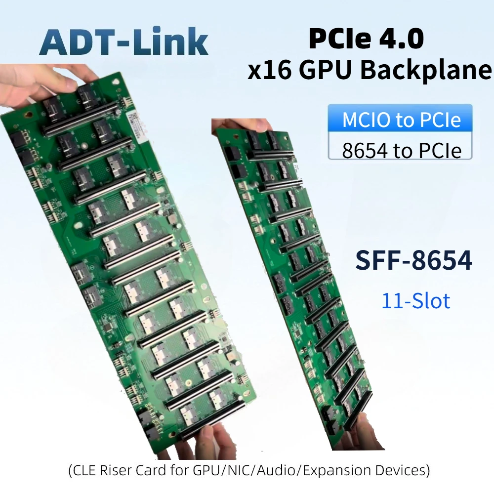 8654 To PCI-E 4.0 X16 SFF 8654 to Gen4 16X Backplane 10 GPU Cards 11-slot Gpu Graphics Baseplate Egpu Spacing Server Motherboard