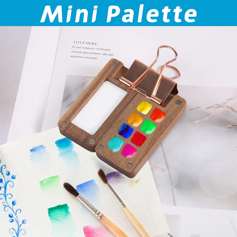 8 Grid Portable Sketchbook Palette, Wooden Colour Palette Box, Mini Travel Paint Tray Box With A Clip (Without Paint)