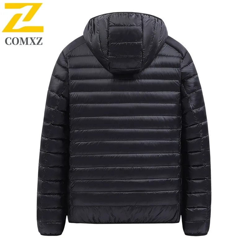 COMXZ Men's Winter Jacket Short Trendy Lightweight Casual Street Puffer Jacket Travel Versatile Solid Color Hooded Down Jackets