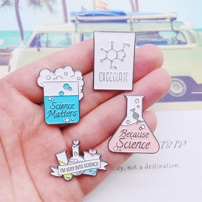 Creative Chemistry Geometry Molecular Experiment Equipment Enamel Pins Love Color Beaker Instrument Alloy Brooch Jewelry Gift