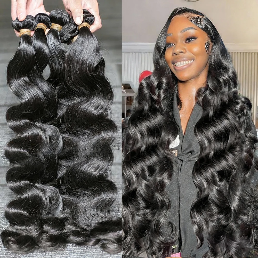 

Натуральный цвет, объемные волны, 38–40 дюймов, пучки 100% необработанных натуральных необработанных человеческих волос, объемные плетение волос для женщин