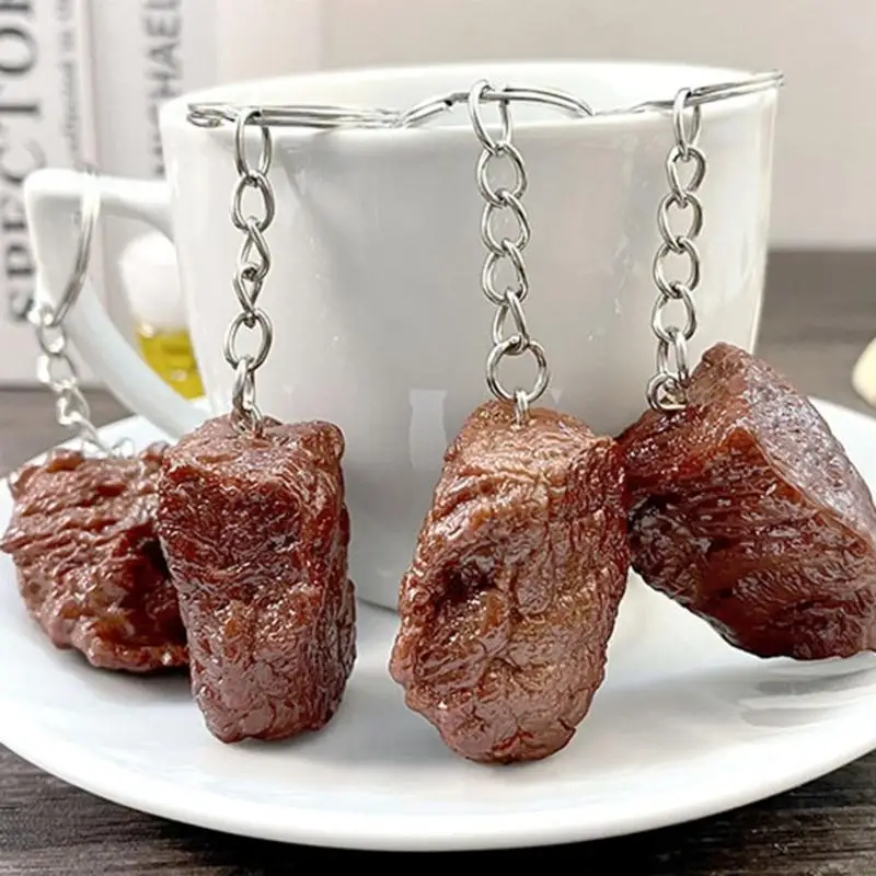 W89C 6PCS BTOAK thực tế Keychain bít tết nhân tạo