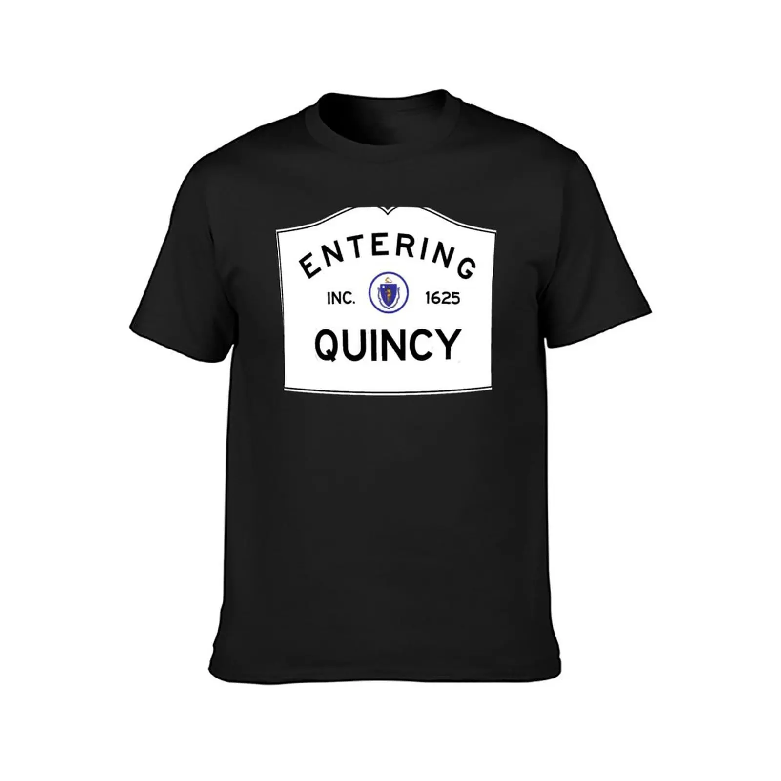 Entering Quincy - Commonwealth of Massachusetts Road Sign T-Shirt for a boy sports fans blacks mens tall t shirts