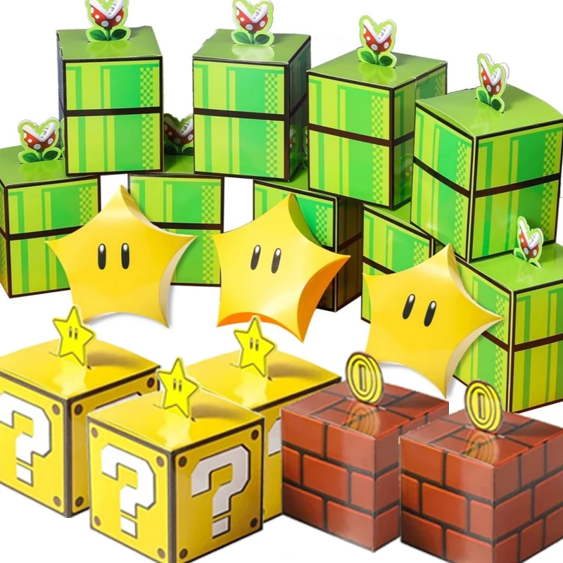 Cajas de dulces para fiestas de mario Bros, juguetes de dibujos animados, caja de dulces para preguntas de estrellas, decoración de fiesta de