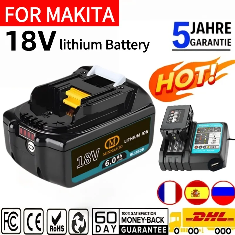 

6Ah For Makita 18V Battery 18650 Lithium-ion Battery Replacement Battery For Makita BL1830 BL1860 BL1890 LXT400 Power Tools