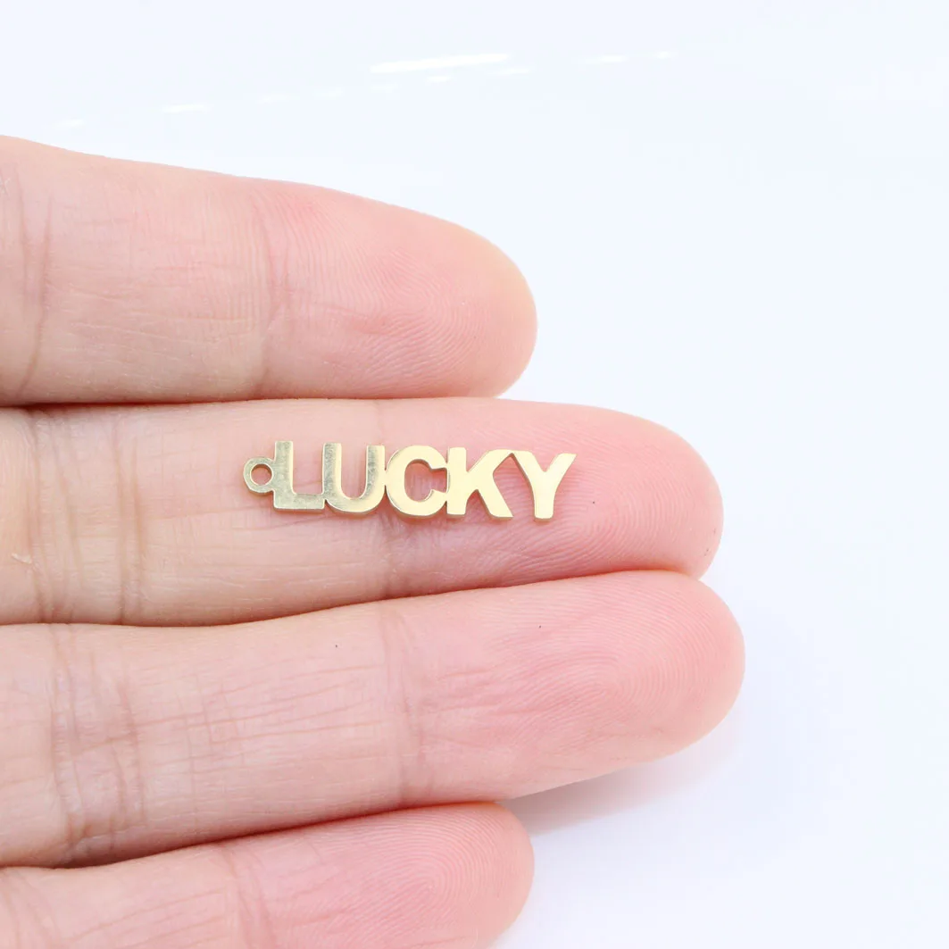 10 sztuk 15*5mm stal nierdzewna błyszczące LUCKY LOVE litery biżuteria Charms wisiorek DIY rzemieślnicze wodoodporne antyalergiczne