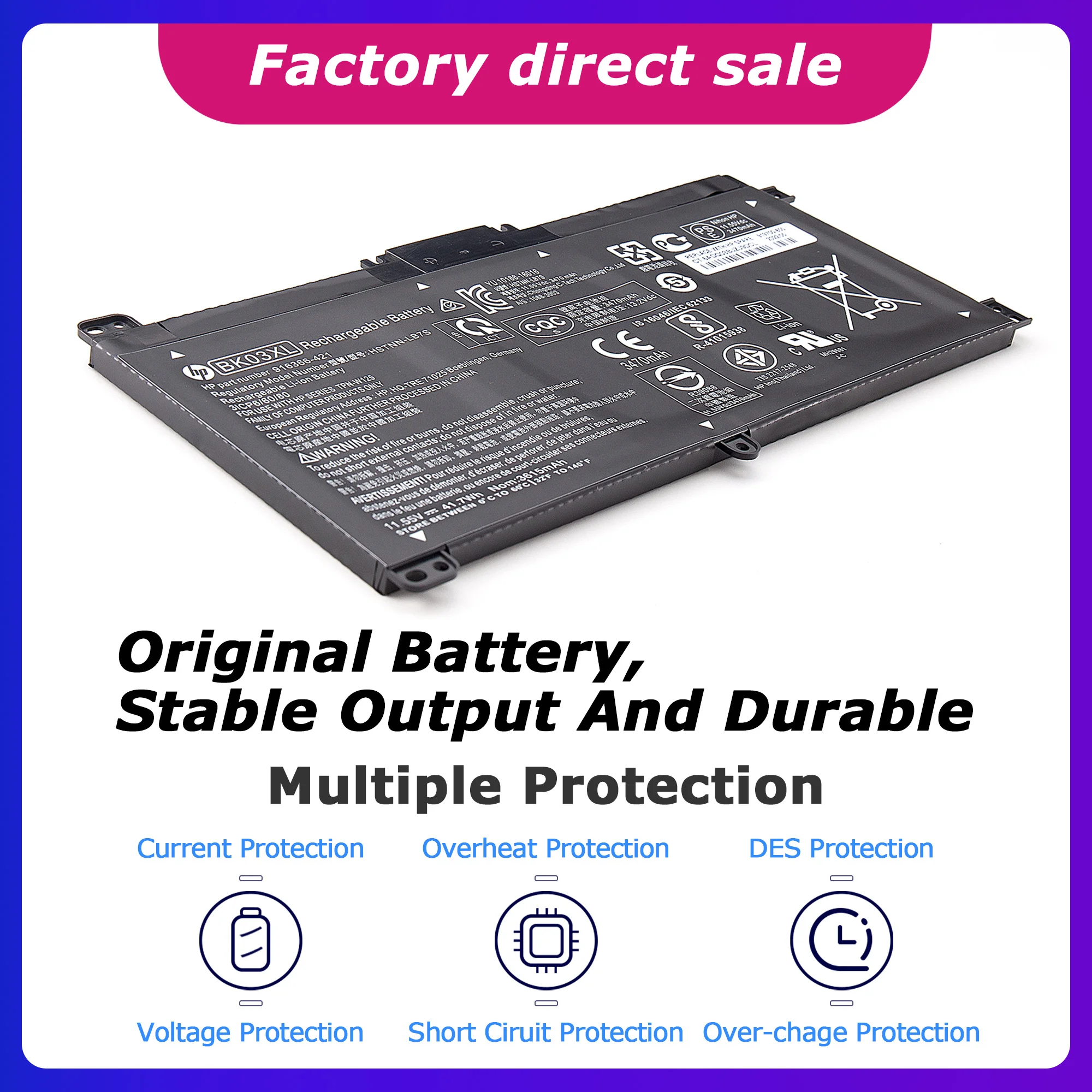 BK03XL New 7Wh Laptop Battery for HP Pavilion X360 14-BA 14-BA103TU series 14-BA008TU 14-BA159TX 3470mah - Image 3