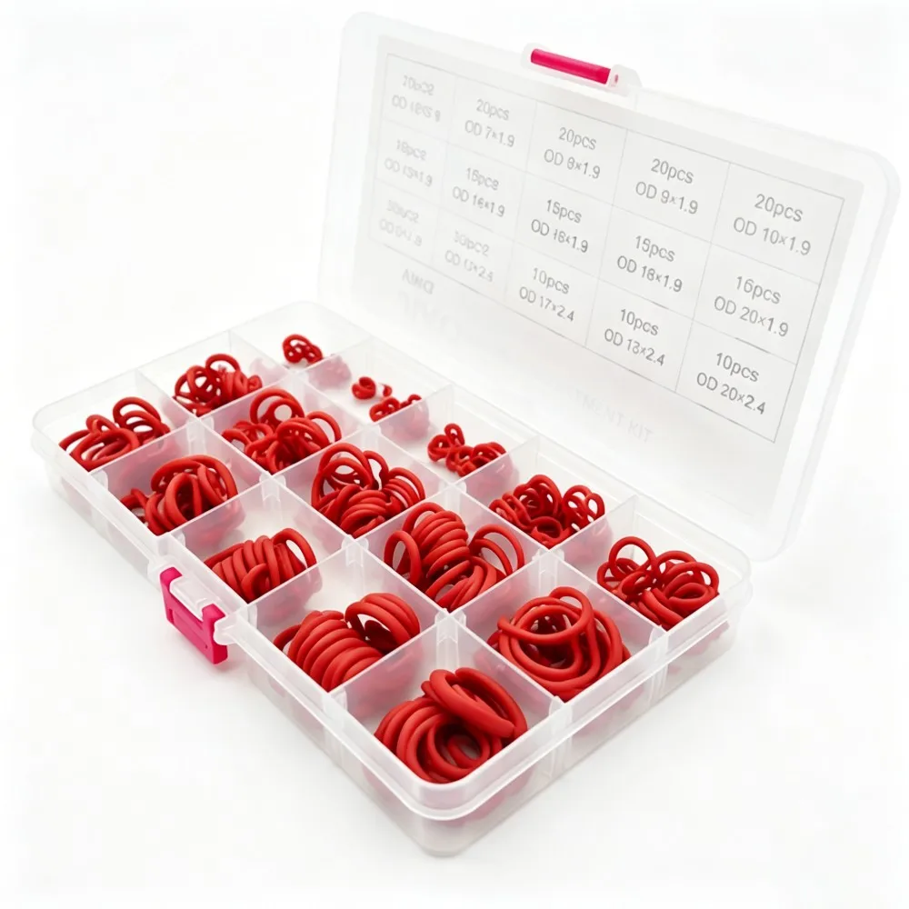 225Pcs Red VMQ Silicone O Ring Kit Food Grade High Temp Non-Toxic Waterproof Seals OD6-20mm for Kitchen Appliances & Machinery
