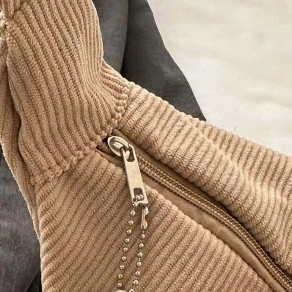 Large Capacity Corduroy Shoulder Bag Korean Style Cotton Cloth Solid Color Shoulder Bag Tote Bag Handbag Handbag with Pendant