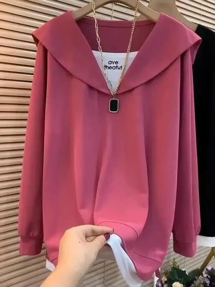 

Spring 2026 plus Size Hoodie Women's Faionable Long Sve Casual Sweatirt Butt Covering Slimming Trendy Top