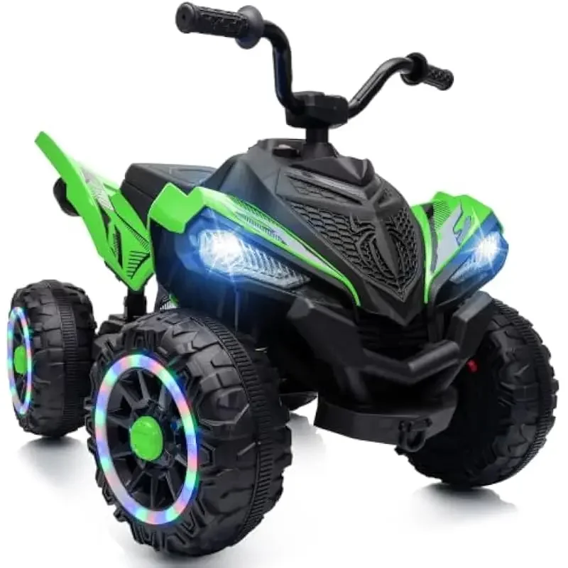 Electric 12V Quad for Children Aged 3 to 6 Years — LED Illuminated Wheels, Dual-Speed Forward Reverse, USB MP3 Connectivity, Hor