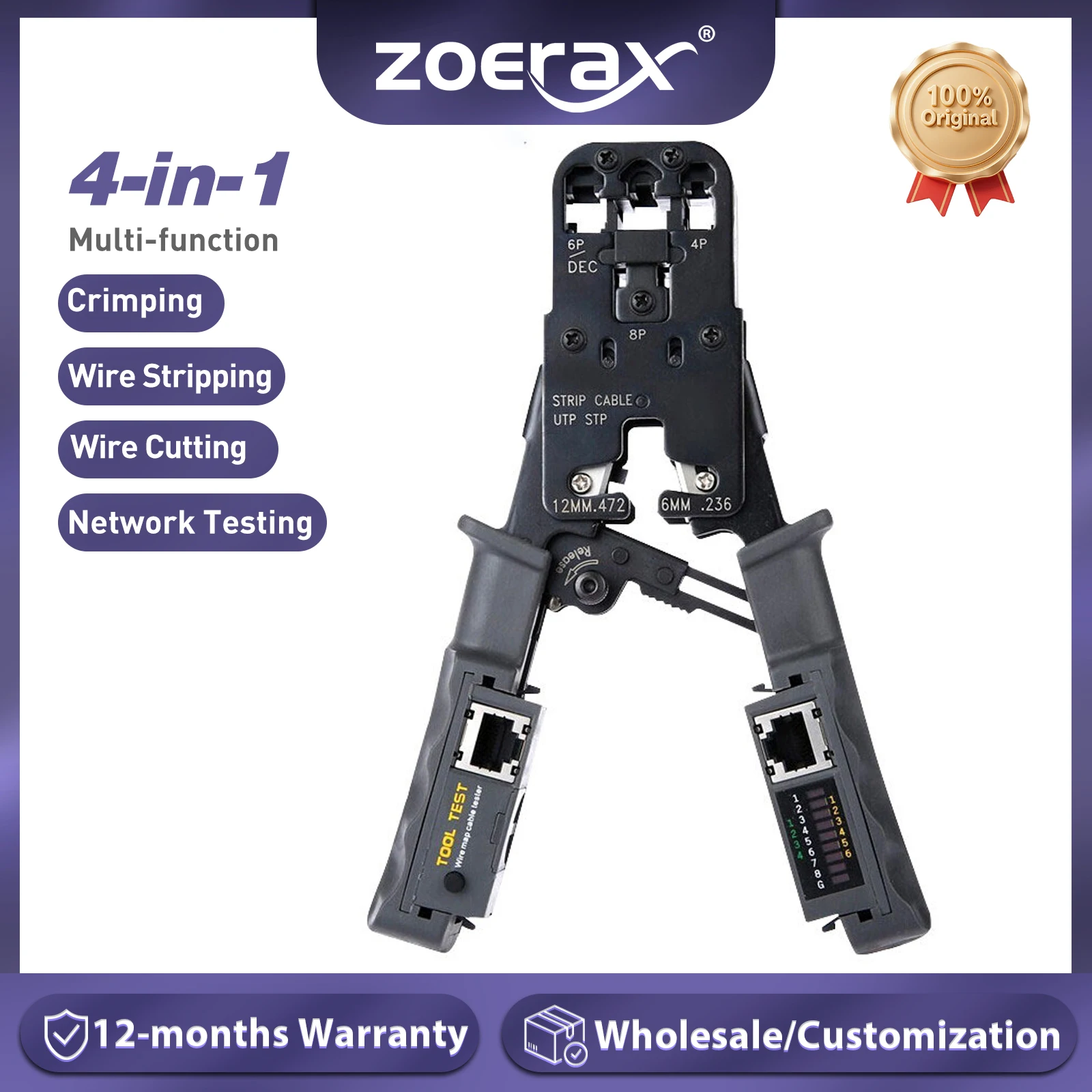 ZoeRax [All in One Cable Tester Crimper] for RJ45 RJ12 RJ11 Modular Plugs Network Connectors Strip Cut Test and Crimp Tool