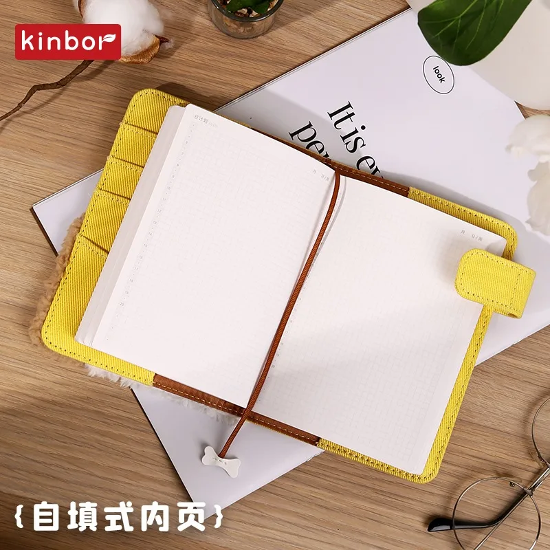 Kinbor Planner Handbook A6 Cute Bright Puppy Undated 128 Sheets Notebook University Aesthetic Notebook Plush Diary for Girl Teen